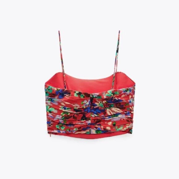 Zara Red Floral Crop Top - Picture 4 of 7